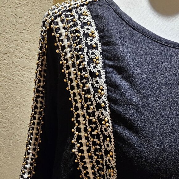 Sweet Magnolia Embroidered Boho S Black Tunic W & Tassel  S - Picture 9 of 9